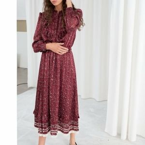 & Other Stories Cottagecore Red Ruffle Dress